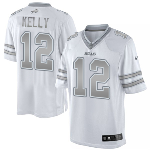 Men's Limited Jim Kelly Nike Jersey White - #12 Platinum NFL Buffalo Bills